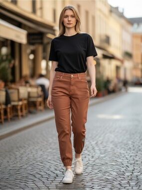 Polagram Large Rust Brown Casual Tapered Denim Joggers